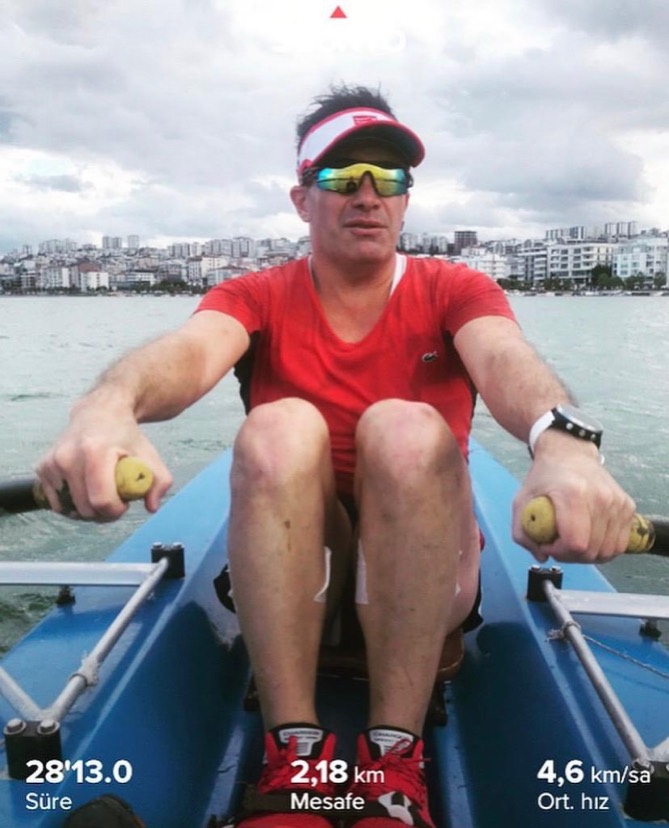 Erden Giritli during a rowing training session on the water