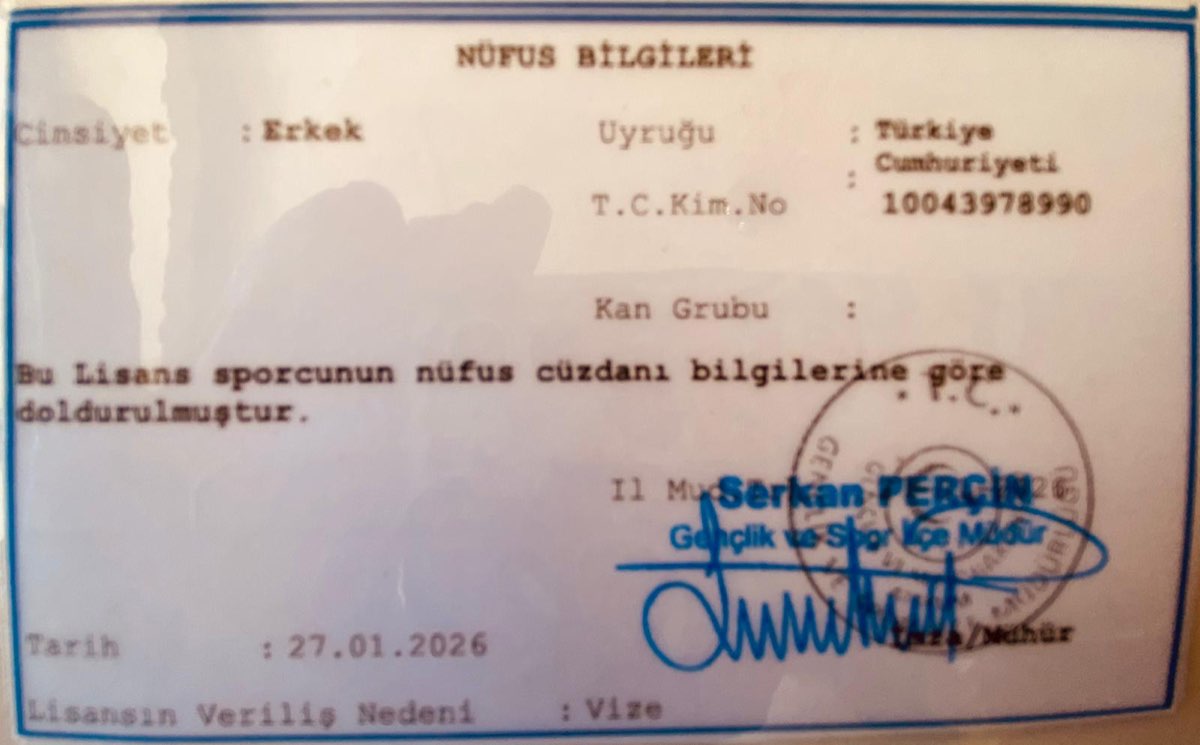 Front side of Erden Giritli's Turkey Triathlon Federation triathlon license