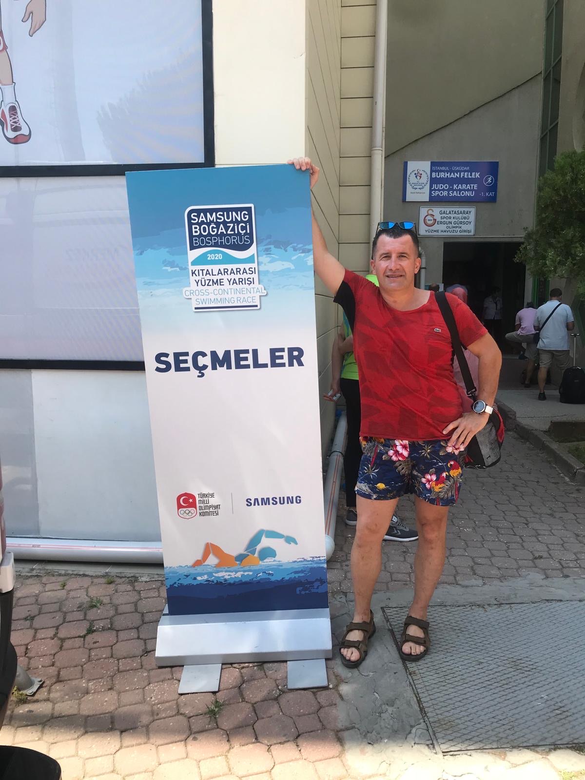 Erden Giritli at the Samsun Bosphorus qualifiers, reflecting his swimming coach and open water swimming experience