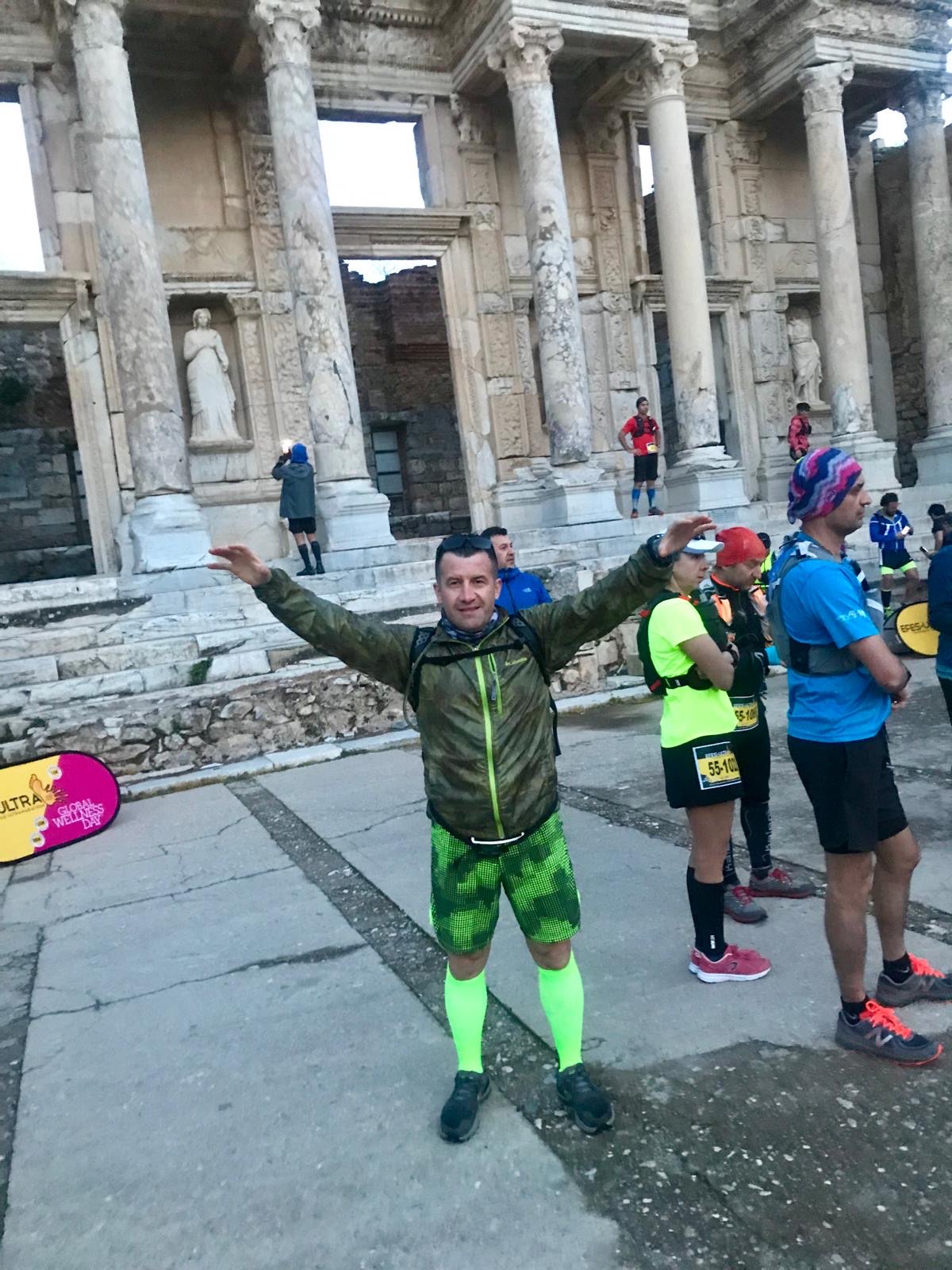 Erden Giritli at the ancient city of Ephesus during an ultra trail event, reflecting his personal trainer and running coach identity
