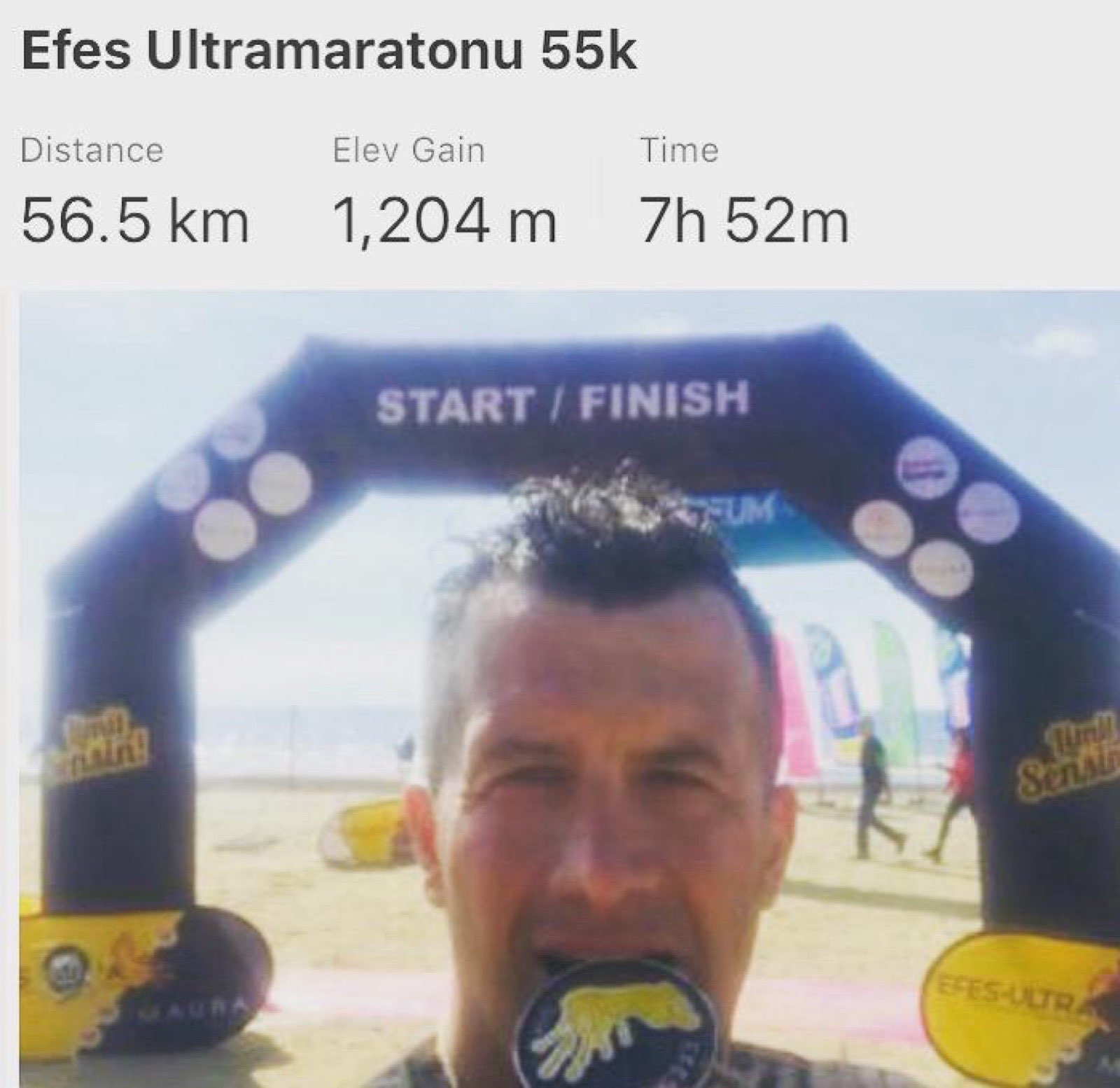 Erden Giritli on an Ephesus ultramarathon result screen, reflecting his running coach and endurance coach experience